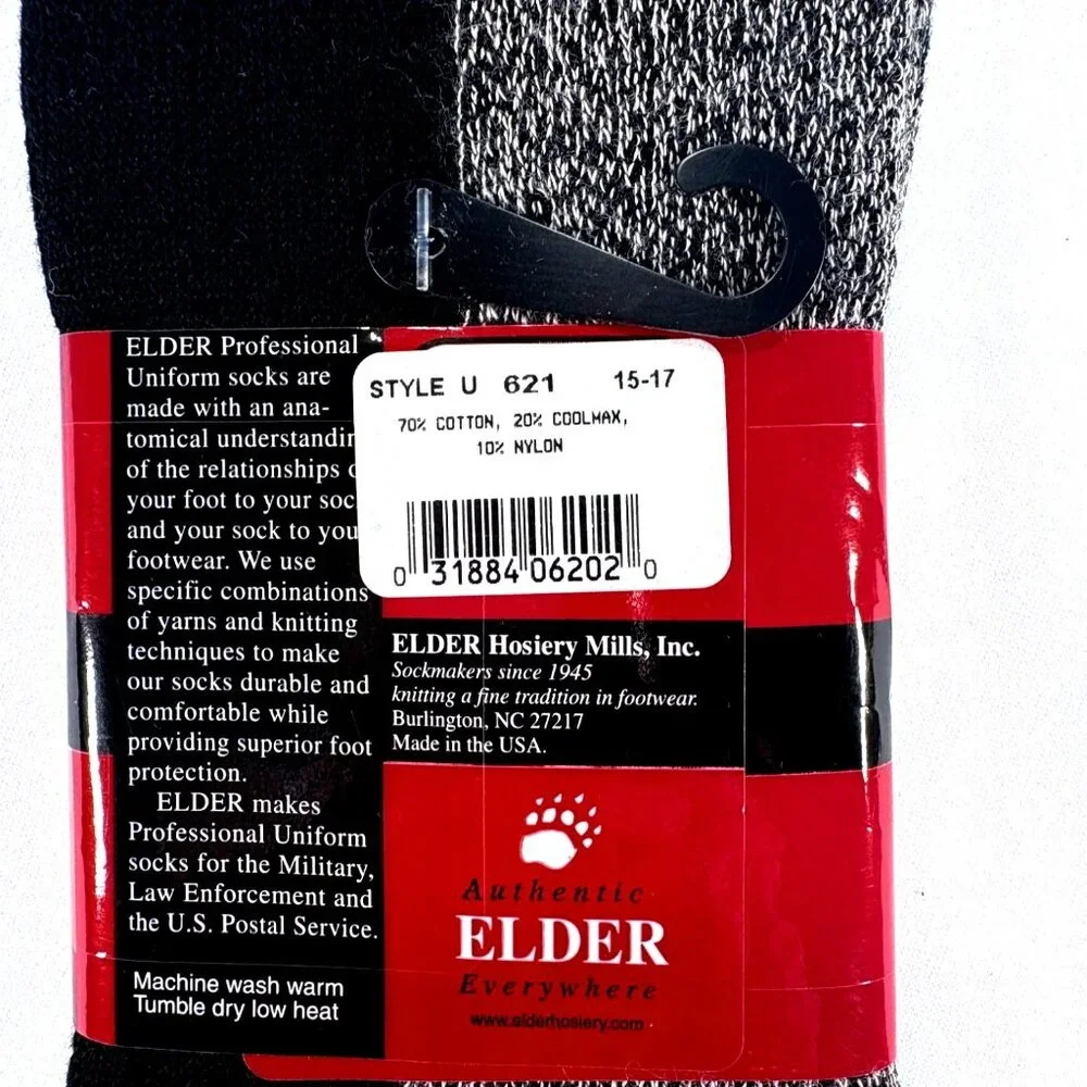 Elder Professional Uniform Black Socks‎ Cotton Blend Made in USA Size 15 - 17